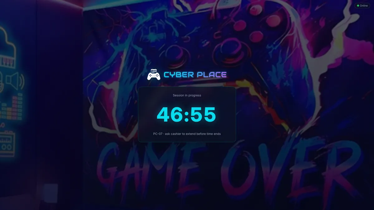 Cyber Place Agent: a running session with the time left on the gaming PC's screen